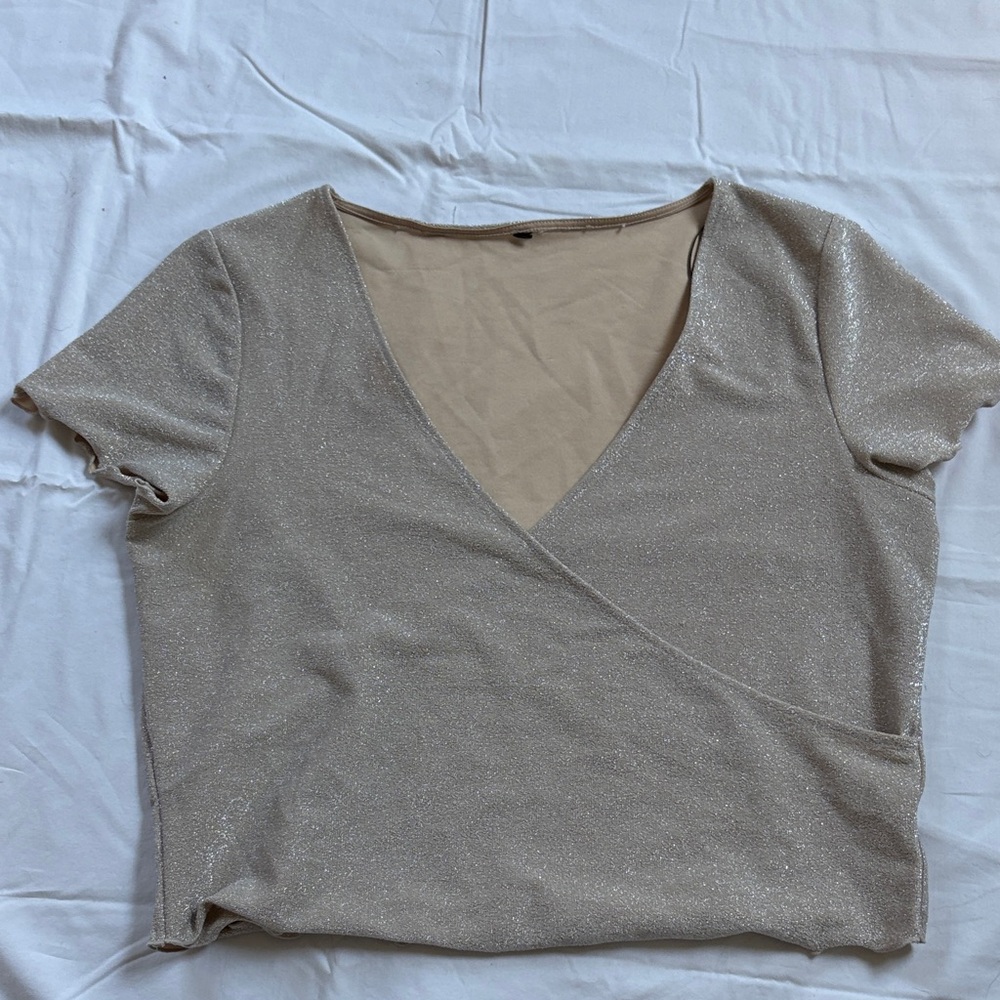 Gold metallic wrap top